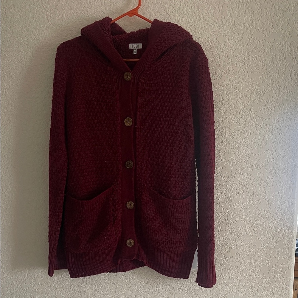 Tobi Burgundy/Maroon Hooded Cardigan